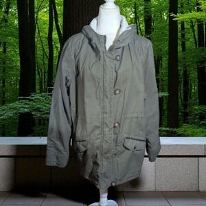 Olive  Army Green Hooded Jacket Fleece Sherpa Lined Plus Sz 2x